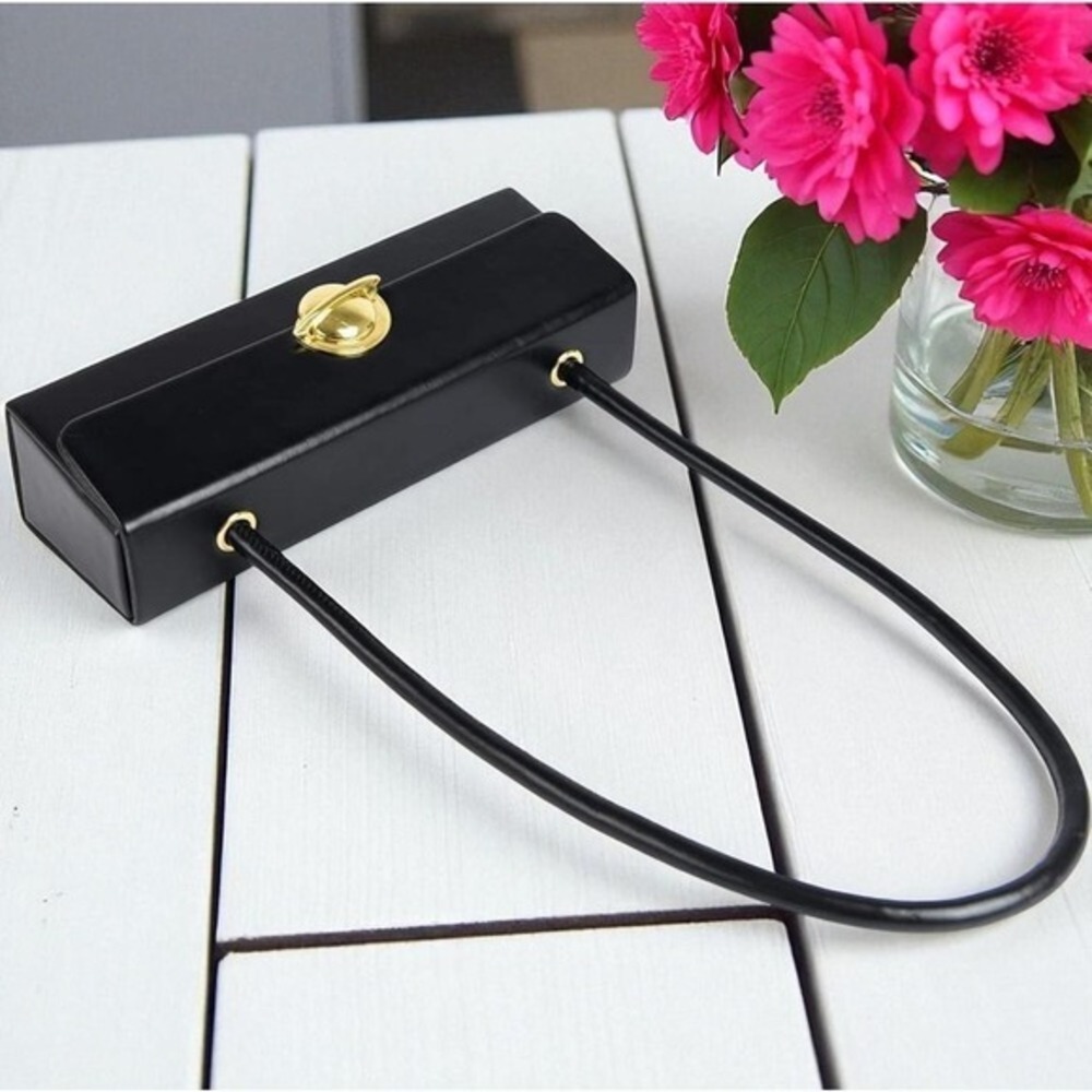 Purse Black Rectangular Shoulder Bag Gold Planet Turn Lock‎ Saturn Clasp Bag - Picture 5 of 8